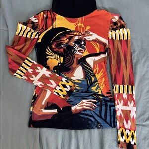 VNTG Mod Pop Art Profile Graphic AOP Woman Turtleneck Pop Wearable Art Sm RARE